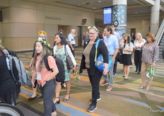 Participants of the women's Fresh Perspectives breakfast making their way to the exhibition hall.